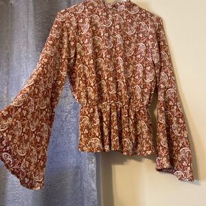 Bell sleeve cropped blouse. thin material but NOT see through